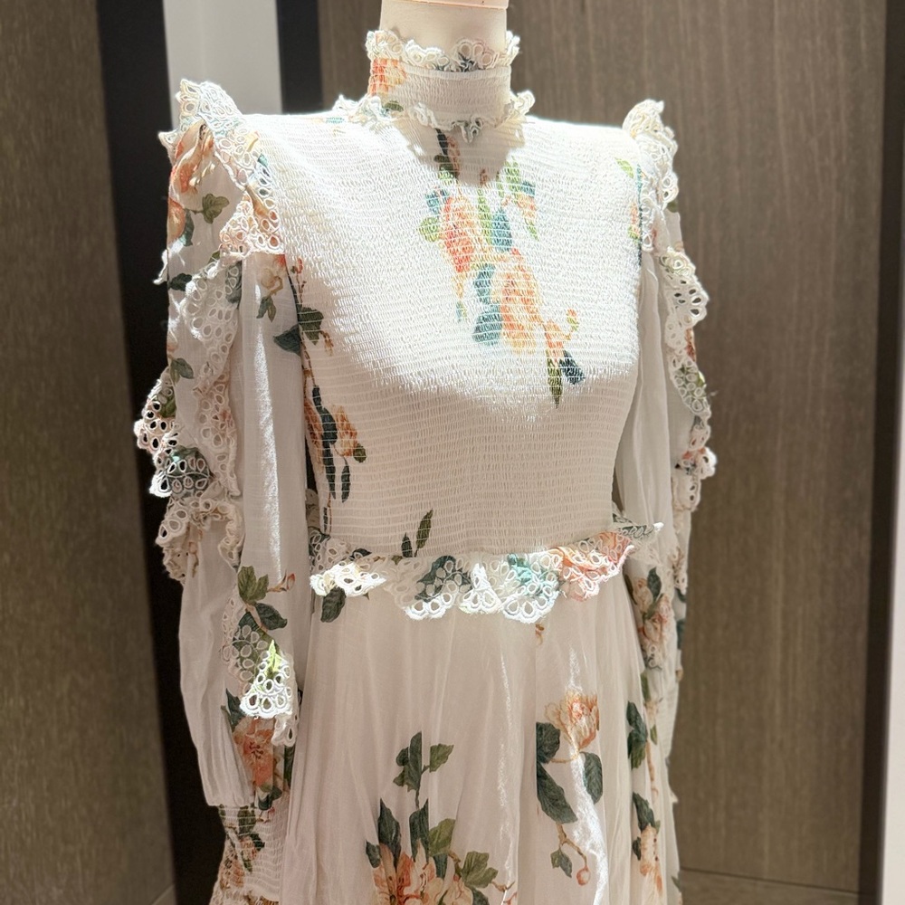 Zimmermann Ivory Maxi Dress with Peach Floral Print - Picture 3 of 15